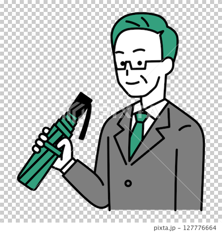 一名身穿西裝的中年男子，手持折疊傘 127776664