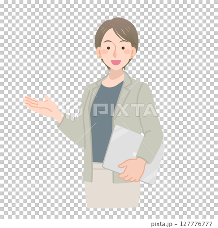 一位職業婦女拿著筆記型電腦指路 127776777