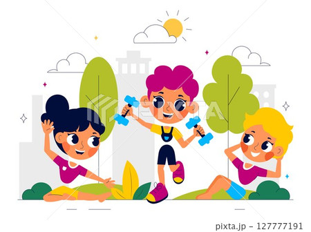 Kids Exercise Vector Illustration Featuring...のイラスト素材 [127777191] - PIXTA