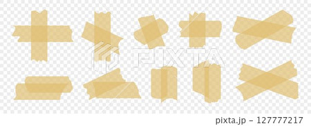 Brown adhesive tapes collection. Torn duct tape pieces set. strip. Plastic scotch stripes with torn jagged edges. Sticky masking paper for package wrap, blank tag, label, sticker, decoration. Vector Brown adhesive tapes collection. Torn duct tape pieces set. strip. Plastic scotch stripes with torn jagged edges. Sticky masking paper for package wrap, blank tag, label, sticker, decoration. Vector 127777217