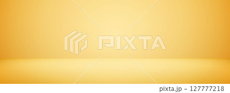 Gold gradient studio room design. Bright yellow podium concept wallpaper. Gold wall and floor surface backdrop for presentation, product showcase, mockup template. Vector empty shelf display backdrop 127777218
