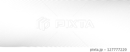 Abstract dotted wave line background. Light grey dynamic dash stripe texture. Warped and curved lines wallpaper for tech design template, presentation, brochure, leaflet, booklet. Vector backdrop Abstract dotted wave line background. Light grey dynamic dash stripe texture. Warped and curved lines wallpaper for tech design template, presentation, brochure, leaflet, booklet. Vector backdrop 127777220