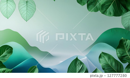 green leaves frame on pastel blue background green leaves frame on pastel blue background 127777280