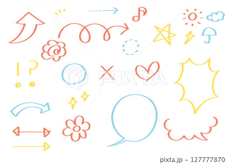 マーカーで書いた風の手描き飾りセット_カラフル 127777870