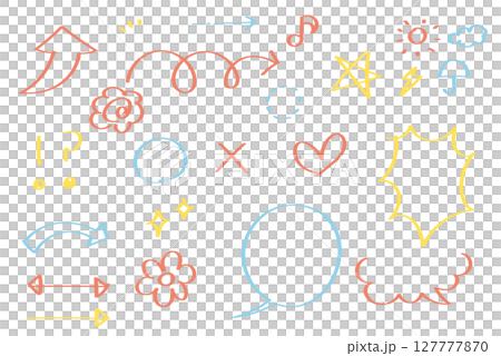マーカーで書いた風の手描き飾りセット_カラフル 127777870