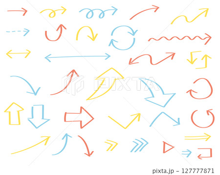 マーカーで書いた風の手描き矢印セット_カラフル 127777871