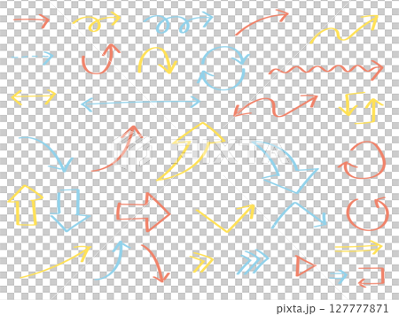 マーカーで書いた風の手描き矢印セット_カラフル 127777871