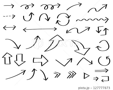 マーカーで書いた風の手描き矢印セット_黒線 127777873