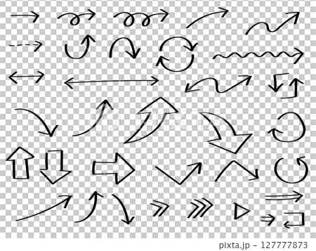 マーカーで書いた風の手描き矢印セット_黒線 127777873