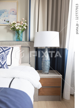 bedroom interior, marine room with sea decor and furniture, Coastal style 127777913