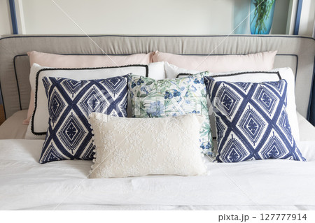 bedroom interior, marine room with sea decor and furniture, Coastal style 127777914