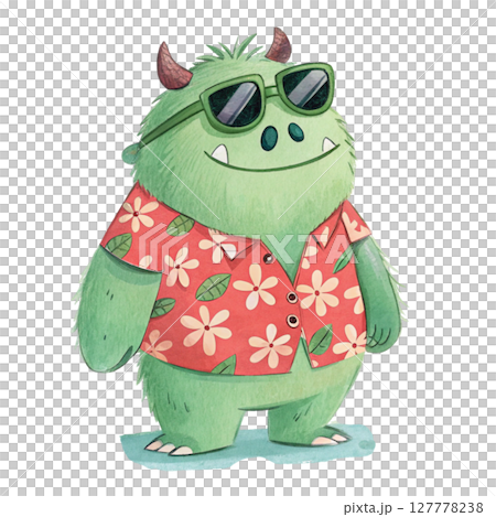 monster cartoon Wearing Hawaii clothes and wearing  Clipart Watercolor 127778238