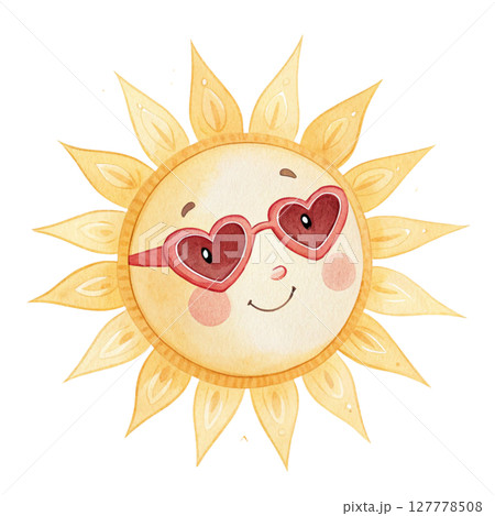 Sun wearing glasses smiling Clipart Watercolor Sun wearing glasses smiling Clipart Watercolor 127778508