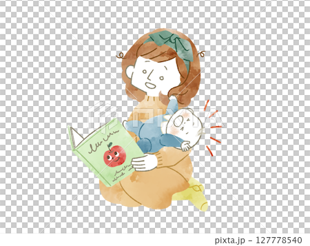 育児にへとへとになる母親と元気な赤ちゃん-水彩 127778540