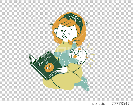 育児にへとへとになる母親と元気な赤ちゃん-4色 127778547