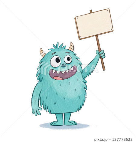 monster cartoon Holding a white sign Blank white Clipart Watercolor 127778622