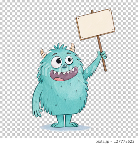 monster cartoon Holding a white sign Blank white Clipart Watercolor 127778622