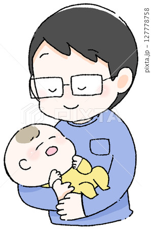 赤ちゃんを寝かしつけをしているパパのイラスト 赤ちゃんを抱っこするお父さん 赤ちゃんを寝かしつけをしているパパのイラスト 赤ちゃんを抱っこするお父さん 127778758
