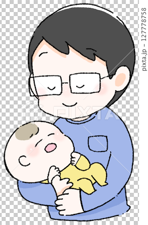 Illustration of a father putting a baby to sleep A father holding a baby 127778758