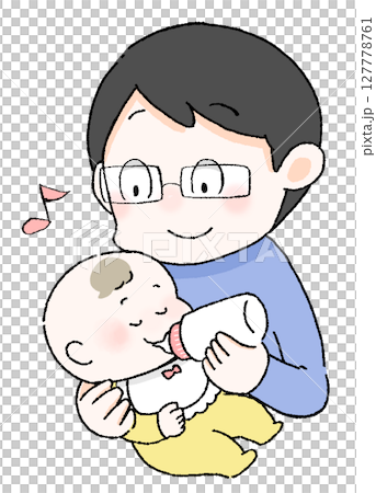 父親餵嬰兒喝奶的插圖嬰兒護理新生兒護理育嬰假 127778761