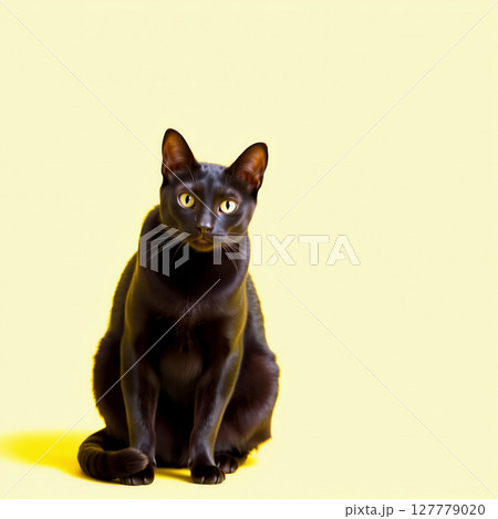 Halloween black cat sitting against a bright background Halloween black cat sitting against a bright background 127779020