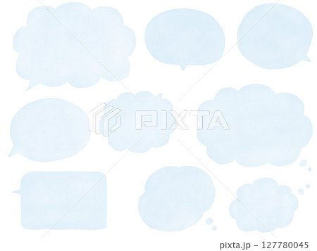 パステルブルーの手描き吹き出しセット / Pastel Blue Hand-drawn Speech 127780045