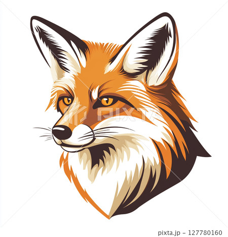 A captivating cartoon illustration of a red fox with a bushy tail and white chest, depicted in a sitting pose, against a clean white background. A captivating cartoon illustration of a red fox with a bushy tail and white chest, depicted in a sitting pose, against a clean white background. 127780160
