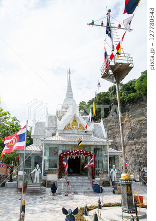 Chumphon, Thailand - February 22, 2028: Prince of Chumphon, father of Royal Thai Navy, new shrine; at Hat Sai Ri beach. Chumphon, Thailand - February 22, 2028: Prince of Chumphon, father of Royal Thai Navy, new shrine; at Hat Sai Ri beach. 127780348