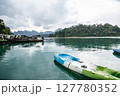 Floating canoe or kayak in Ratchaprapha Dam or Chiew Lan dam, Khao Sok, Surat Thani, Thailand 127780352