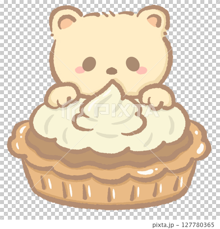 Cute Kawaii Bear hiding behind a chocolate whipped cream tart Clipart Bakery Animal Illustration for Kids Stickers Greeting Cards Sublimation Digital Planners Cafe Themes Scrapbooking  127780365