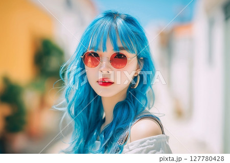 青髪の女性・ヘアカラー「AI生成画像」 青髪の女性・ヘアカラー「AI生成画像」 127780428