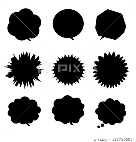 黒い手描き風の吹き出しセット・感情や強調を引き立てるシンプルなコミックデザイン 黒い手描き風の吹き出しセット・感情や強調を引き立てるシンプルなコミックデザイン 127780505