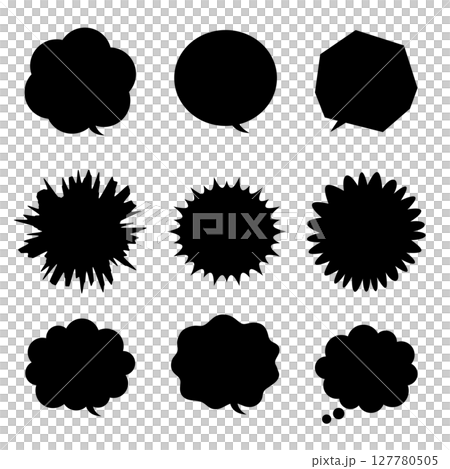 黒い手描き風の吹き出しセット・感情や強調を引き立てるシンプルなコミックデザイン 黒い手描き風の吹き出しセット・感情や強調を引き立てるシンプルなコミックデザイン 127780505