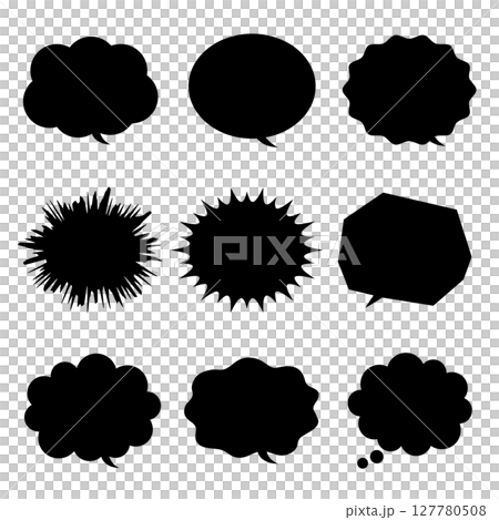 Set of black hand-drawn style speech bubbles - Simple comic design for highlighting emotions and emphasis 127780508