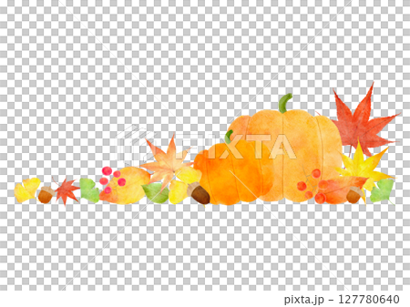 Acorns, ginkgo, maple leaves, autumn illustration 127780640