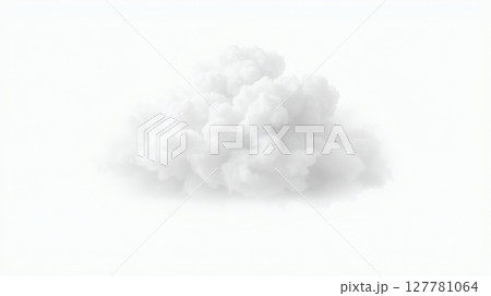 A fluffy white cloud floating against a bright white background, creating a dreamy atmosphere. 127781064