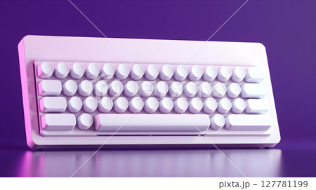 White mechanical keyboard, studio shot with rounded keys, product photography, purple background, clean design. 127781199