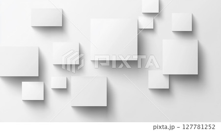 Clean 3D white squares with subtle shadows create a modern, abstract background, some connected by thin lines. Clean 3D white squares with subtle shadows create a modern, abstract background, some connected by thin lines. 127781252
