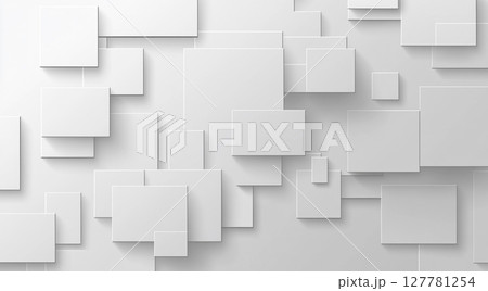Clean 3D white squares with subtle shadows create a modern, abstract background, some connected by thin lines. 127781254