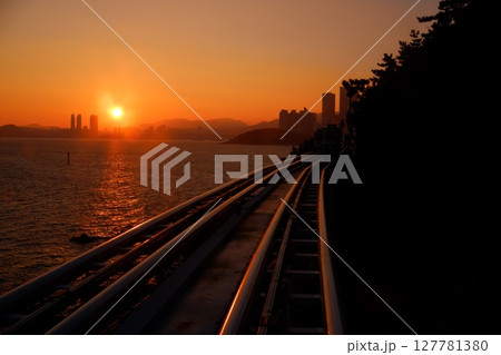 Sunset in a Monorail at Cheongsapo, Busan, Korea 127781380