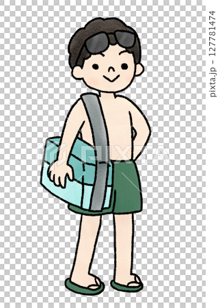 身穿泳衣的男子的手繪插圖 127781474
