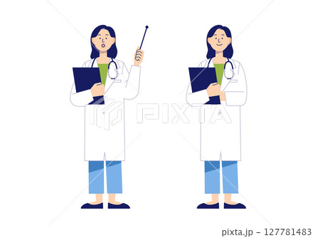 説明や案内をする女性医師の全身イラスト素材2 127781483