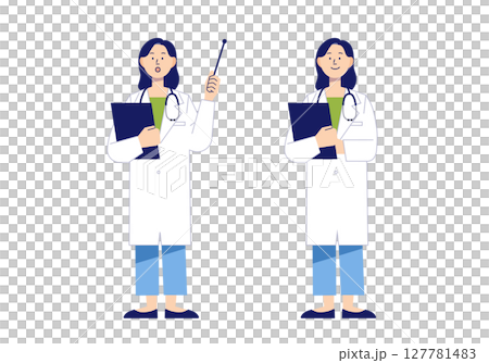 説明や案内をする女性医師の全身イラスト素材2 127781483