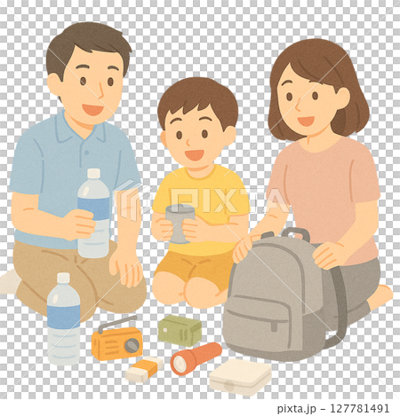 家庭防災措施、檢查家庭儲備以備災害、與家人一起確認！準備防災物資 127781491