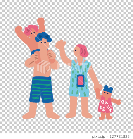 Illustration of people enjoying summer: Parents and children in swimsuits Illustration of people enjoying summer: Parents and children in swimsuits 127781825
