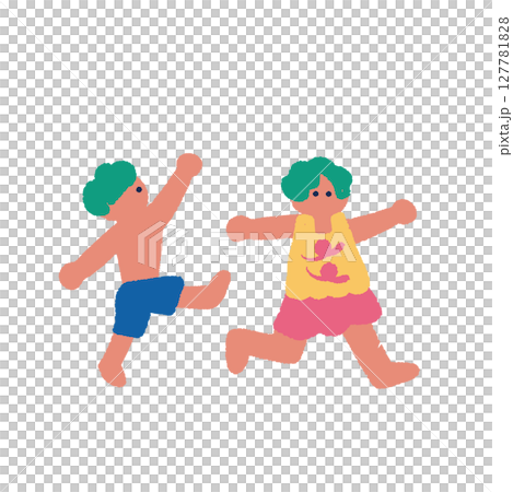 Illustration of people enjoying summer: excited children Illustration of people enjoying summer: excited children 127781828