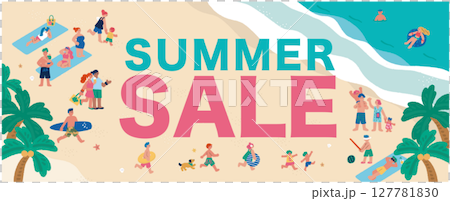 人們享受夏天的插圖夏季銷售橫幅 127781830