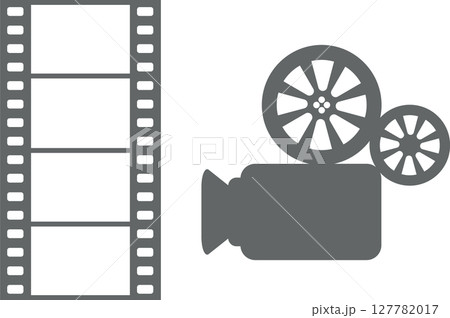 フィルムと映写機のシンプルなイラスト素材セット 127782017