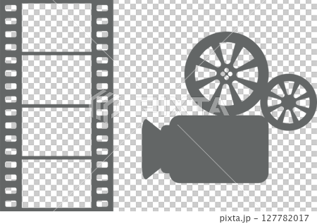 フィルムと映写機のシンプルなイラスト素材セット 127782017