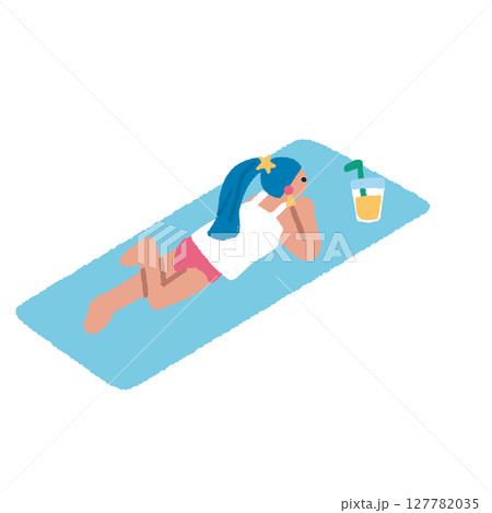 夏を楽しむ人々のイラスト　日光浴をする女性 127782035